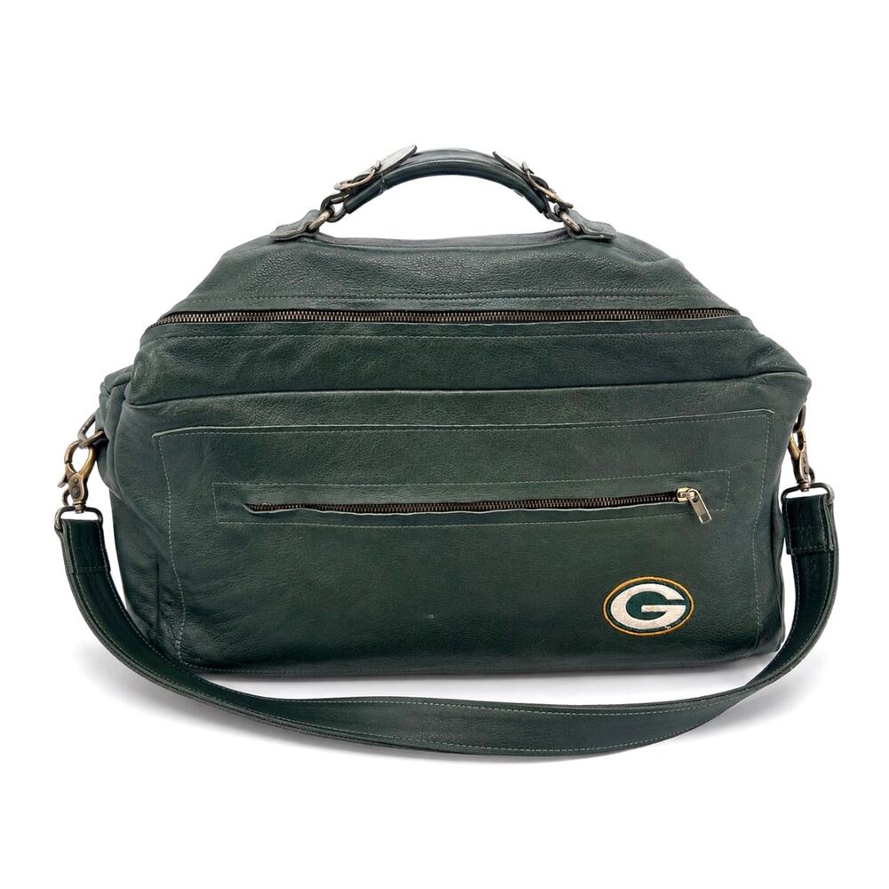RARE Vintage Green Bay Packers Full Leather Duffle Bag Excellent Condition NFL